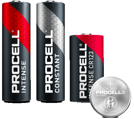 Procell Intense AA, Procell Constant AA, Procell Intense CR123 and Procell Intense button cell batteries