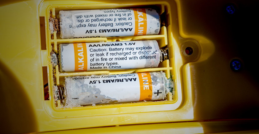 alkaline batteries in a device with corrosion